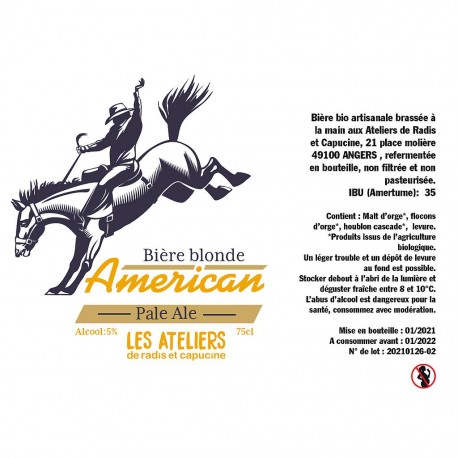Bière des Ateliers 75 cl : Blonde American Pale ale bio